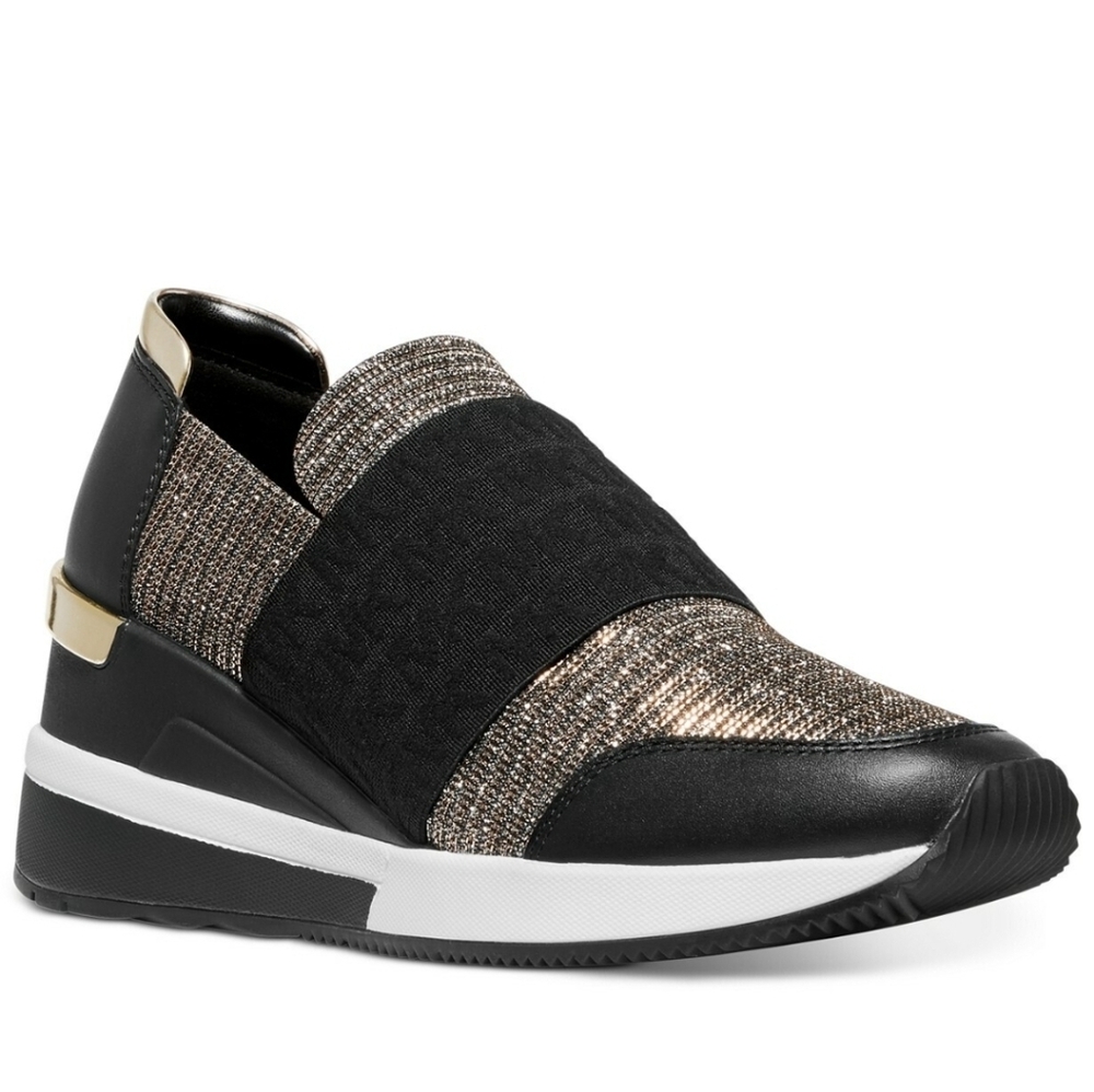 Michael KORS FELIX Metallic GOLD Lurex Slip on Trainer Sneakers Size 8